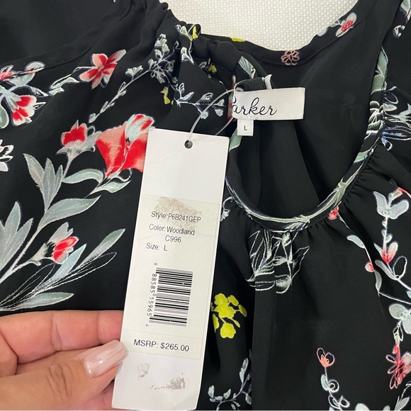 NWT Parker Black Blue Woodland Floral Printed Cold Shoulder Agave Mini Dress L - Picture 12 of 16